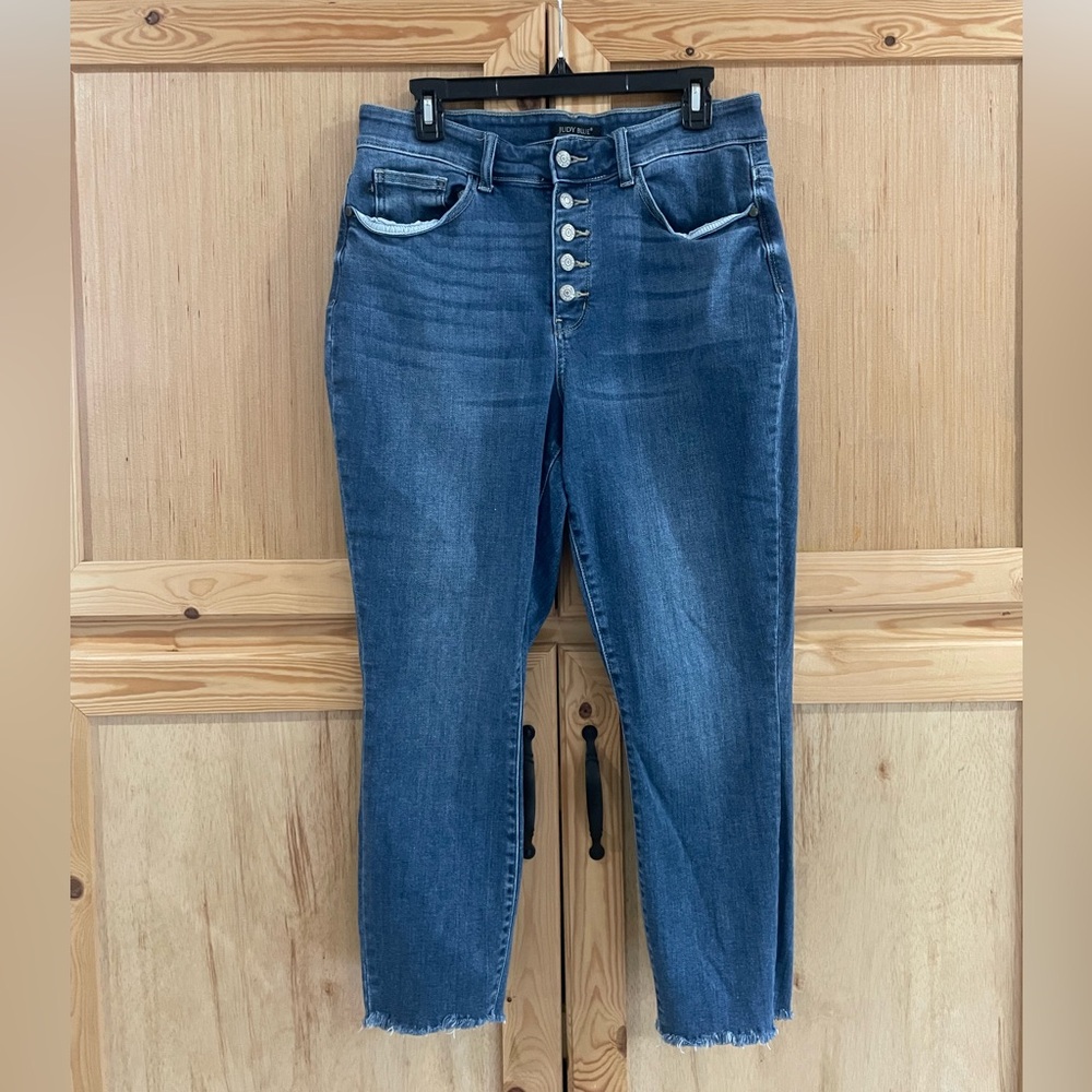Judy Blue Skinny fit High rise button fly frayed hem blue denim jeans